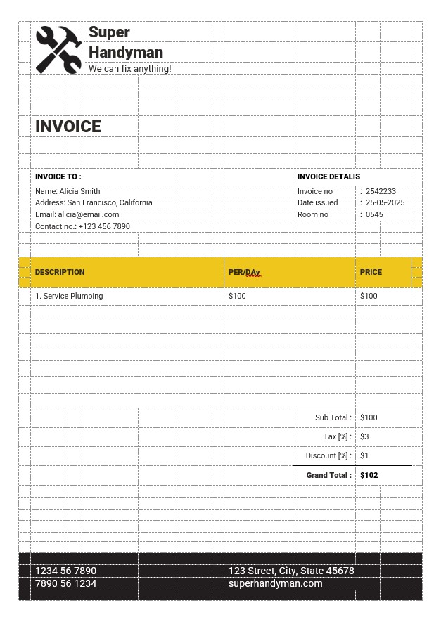 Handyman Services Invoice Template PSD template